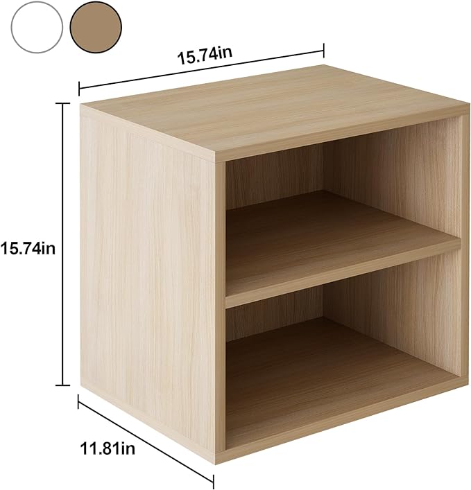 Storage Cube 2 Tires Natural Stackable Storage Shelf, Cubby Organizer Wooden Display Shelf Closet Organizer,Modern Cubical Bookcase Compact Storage Cabinet for Living Room Bedroom Office