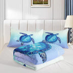Turtle Comforter Full Size,Ocean Comforter Set for Kids Teens Girls Boys,3Pcs Bedding Set Printed Comforter with 2 Pillowcases,Down Alternative,Soft and Lightweight(Blue，Full Size)