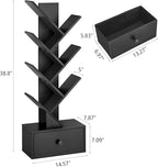 7 Tier Tree Bookshelf with Drawer, Tree Bookcase with Storage, Modern Floor Standing Bookshelves Organizer for Bedroom, Living Room, Home Office, Black