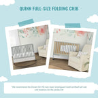 Quinn Full-Size Folding Crib in Cool Grey, Removeable Wheels, Modern Nursey, Adjustable Mattress Support, Portable Crib, Patented Folding System