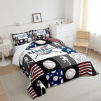 Teen Boy Sports Baseball Twin Bedding Set,Kids Baseball Athlete Comforter Set,Grunge Hippie Tie Dye Ball Bed Comforter Sets Room Decor Patchwork Pattern 1 Pillow Case（Red Blue Black White Grey）