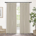 Macochico Pinch Pleated Blackout Linen Curtains 96 Inches Long 100% Light Blocking Burlap Curtains for Bedroom Living Room Thermal Window Panels with Tieback 72”Wx96”L Ivory White 1 Panel