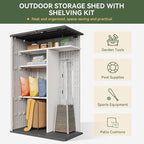 Aoxun Outdoor Resin Storage Shed with Metal Shelving Kit & Floor, 64 Cu.Ft Vertical Waterproof Storage Cabinet for Garage, Pool, Bike, Garden Tools, Patio Furniture (White)