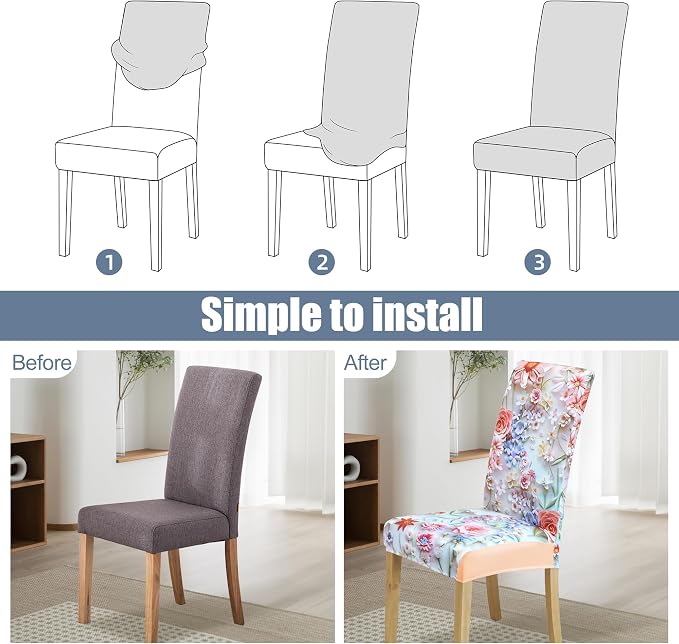 Dining Chair Covers, Stretch Seat Covers, Washable Furniture Protector | 4 Pack, Washable, Stretch Fit, Soft, Non Slip, Dining Chair Covers, Seat Protector, Furniture Cover,Easy Clean
