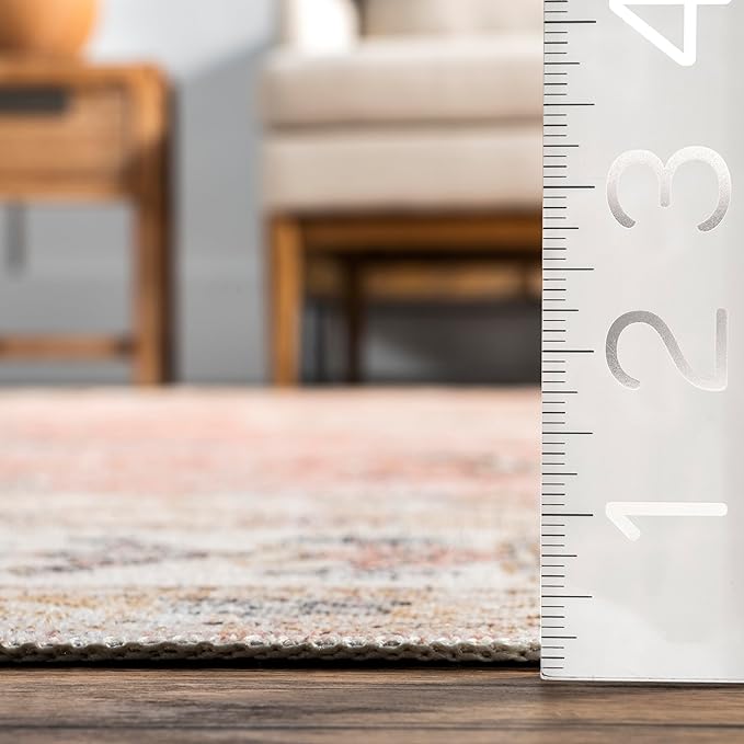 nuLOOM Ren Vintage Floral Machine Washable Ultra Thin Runner Rug, 2' 6" x 10', Peach