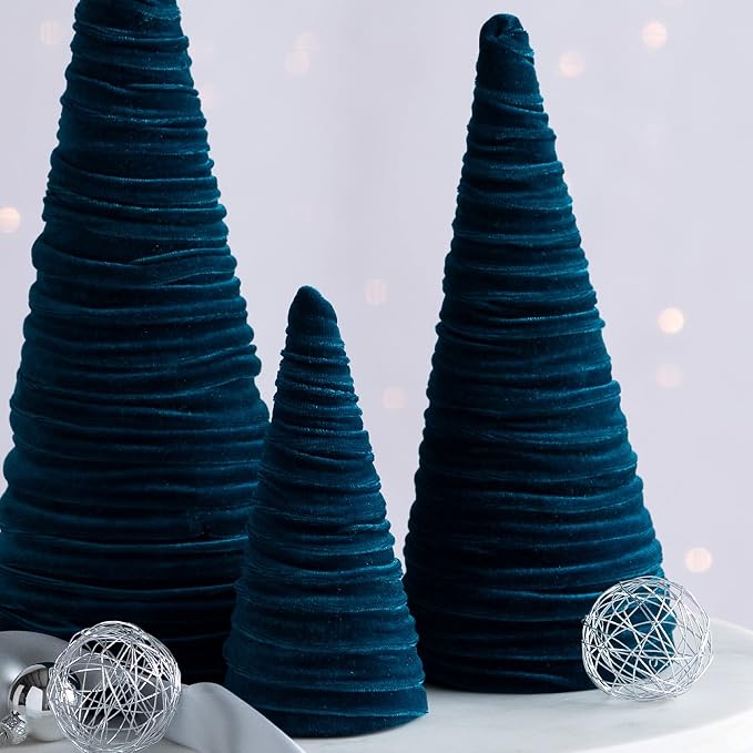 Your Heart's Content Velvet Trees Set of 3 Teal, Minimalist Mantel Accent, Winter Wedding Centerpiece, Valentine Tree Tabletop, Handcrafted Mantel Accent (Teal)