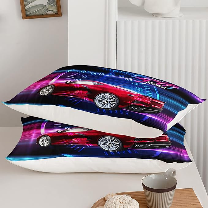 Axolotl Race Car Bedding Set Twin Size,Boys Extreme Sports Comforter Set for Kids Boys Car Racing Gifts,Red Cool Car Comforter Car Sports Quilt Set 1 Comforter Set with 2 Pillowcase Car Racing Gifts