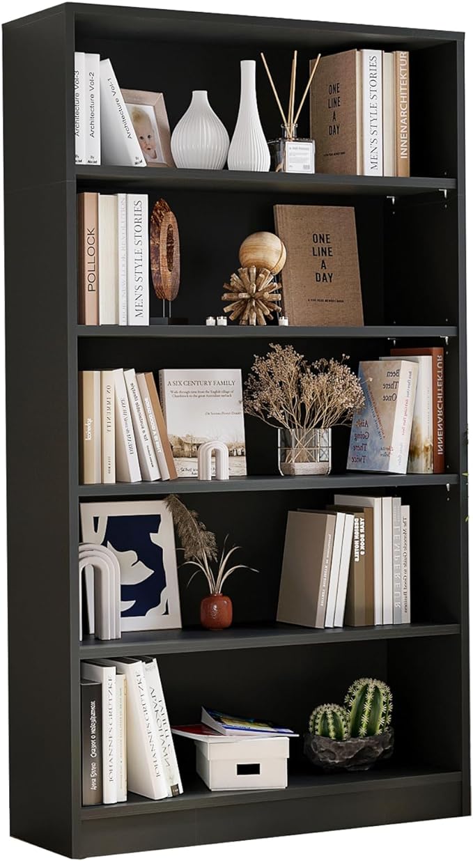 Farini 5 shelf boockase Display Bookcase Freestanding Wooden Bookshelves for Home Office Living Room,60 Inch Height,Black