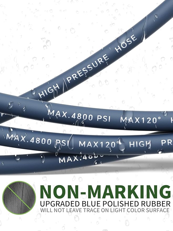 3/8" 4800PSI Pressure Washer Hose 100FT with Swivel Quick Connect for Cold/Hot Water Max 248°F, Kink Resistant Steel Wire Braided, Wear Resistant Power Washer Hose with M22 14mm Adapter