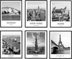 ELEVENSPACE Black And White Wall Art Decor,New York, London, Tokyo, Paris, Eiffel Tower Wall Decor Art,Modern Boho Wall Art for Living Room Bedroom Prints Poster,8x10 Inch Set of 6,Unframed