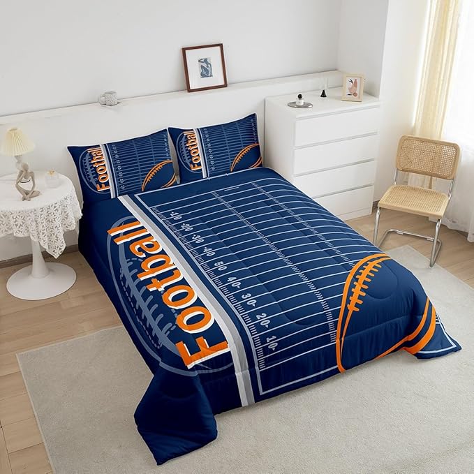 Feelyou Football Bedding Set Full Size Rugby Sports Comforter Set for Kids Boys Girls Decor Soccer Ball Game Comforter Microfiber American Football Duvet Set Bedroom Quilt Set