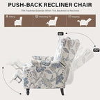 UIXE Floral Pushback Recliner Chairs Set of 2, Fabric Upholstered Armchair Push Back Accent Chair for Living Room, Rivet Trim Club Chair Home Theater Single Sofa Reading Seat - Blue Plants