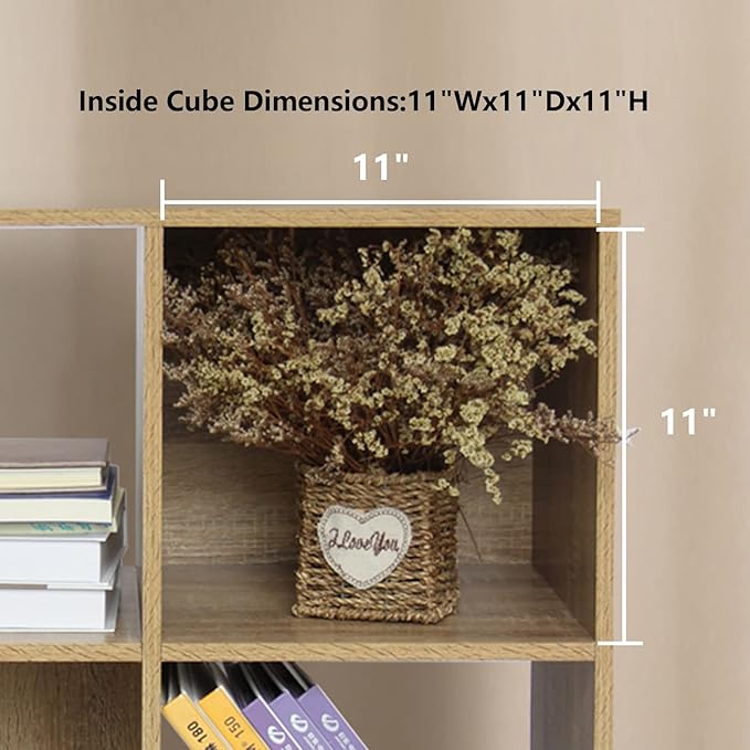 PACHIRA US 9 Cube Storage Bookcase, Unit Shelf, Wooden Closet Cabinet, Bookshelf File Organizer Rack in Living Room, Bedroom, Study, each cube 28.5 cm,Oak