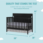 Cape Cod 5-In-1 Convertible Crib In Black, Greenguard Gold And JPMA Certified, Built Of Sustainable New Zealand Pinewood, 3 Mattress Height Positions