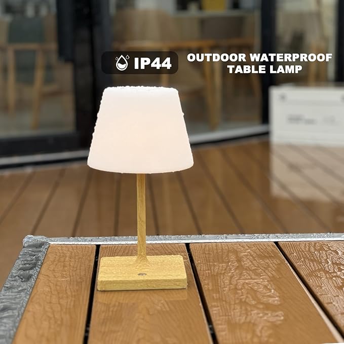 Cordless Table lamp, Outdoor Battery Operated Rechargeable Desk lamp,Waterproof Shower Lamp,4000mAh LED 3 Colors Dimmable Touch Lamps for Camping Patio Courtyard Bedroom-Wood