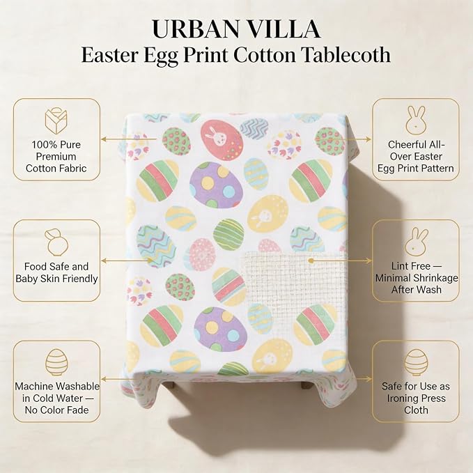 Urban Villa Tablecloth Cotton Rectangle Tabletop 60x84(6-8 Seats) Eggprint