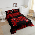 Feelyou Gamer Comforter Set Twin Size Kids Game Controller Comforter for Boys Teens Red Black Bedding Set Gaming Duvet Set Room Decor Quilt Set