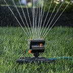 Melnor 65003-AMZ Mini Oscillating Sprinkler with Product Adapter Watering Set, On Base, Black, Yellow