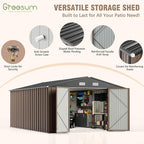 Greesum 10×14 FT Outdoor Storage Shed, Metal Storaged Sheds Without Floor, Tool Sheds with Lockable Doors and Sloping Roof for Garden, Patio, Backyard, Brown