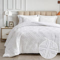 7 Pieces Tufted Bed in a Bag Queen Comforter Set with Sheets White, Soft and Embroidery Shabby Chic Boho Bohemian, Luxury Solid Color with Diamond Pattern, Jacquard Tufts Bedding Set for All Season