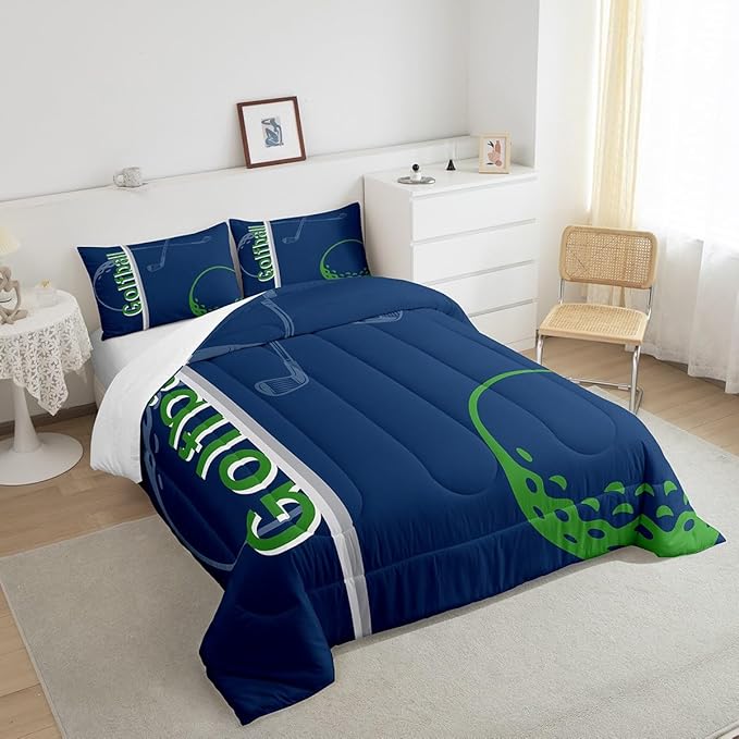 Feelyou Kids Golf Comforter Set Full Size Ball Sports Bedding Set for Boys Girls Teens Bedroom Decor Golf Ball Lover Comforter Women Men Ball Games Duvet Set with 2 Pillow Case