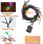 [8 Modes & Timer] 6 Ft Halloween Willow Vine Twig Decor Garland with Bats Pumpkins Spiders Lights, 54 LED Battery Operated Halloween Lights for Indoor Home Mantle Fireplace Decor