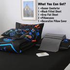 JQinHome Twin Gaming Comforter Sets for Boys,6 Piece Bed in A Bag 3D Video Game Bedding -All Season Soft Microfiber Gamer Bedding Sets for Kids, Pillowcase, Flat Sheet, Fitted Sheet,Cushion Cover
