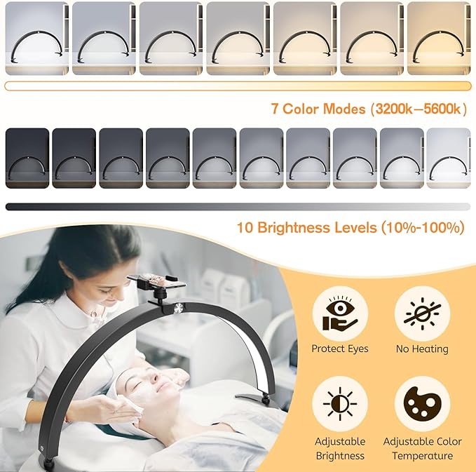 LIONVISON Half Moon Light for Nail Desk, Foldable Nail Light for Desk Half Moon LED Nail Table Lamp 7 Color Modes & 10 Brightness for Beauty/Nail Art/Crafts