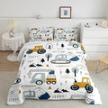 Feelyou Cartoon Car Kids Comforter Set Construction Bedding Set Decor Equipment Trucks Comforter Cartoon Car Excavator Tractor White Yellow Duvet Set Bedroom Quilt Set 2Pcs Twin