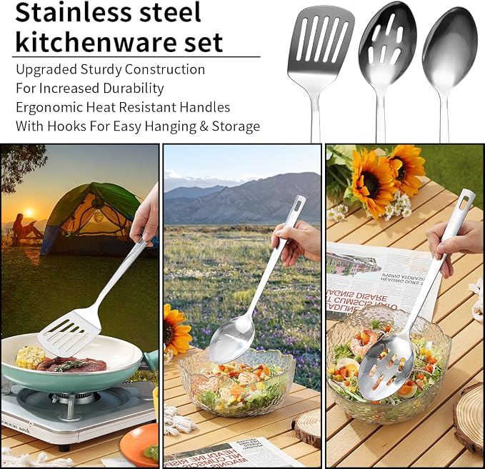 Berglander Camping Essentials, Camping Cooking Utensils Set, Camping Accessories Gear Must Haves, Come with Camping Silverware Sets, Plates and Cups, Great for Outdoor Stove, Picnic, BBQ