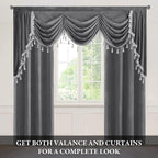Grey Waterfall Velvet Valances W79 inches, 1 Panel | Super Luxury Waterfall Swag Valance for Kitchen, Living Room, Room Darkening Thermal Insulated Window Drapes for Bedroom