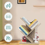 Tree Bookshelf, 3-Tier Small Book Storage Organizer Shelves Floor Standing Bookcase, Wood Storage Rack for Office Home School Shelf Display for Cd/Magazine（French Oak Grey）