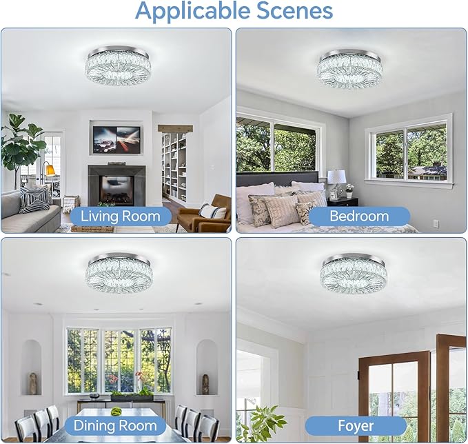 16.5 Inch Dimmable Chandelier with Remote Control LED Crystal Chandelier Modern Flush Mount Ceiling Light Fixtures for Living Room Bedroom Dining Room Entrance (dimmable-16.5")