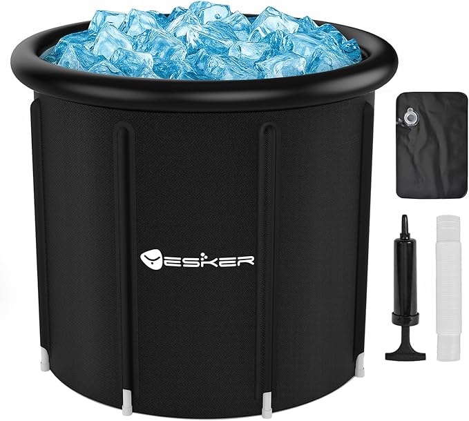 Yesker 126 Gal Ice Bath Tub with Air Ring, Portable Multi-Layered Cold Plunge Tub with Lid for Athletes, Foldable and Inflatable, One Person Hot Bathtub at Gym, Yard, Home, Outdoors Use