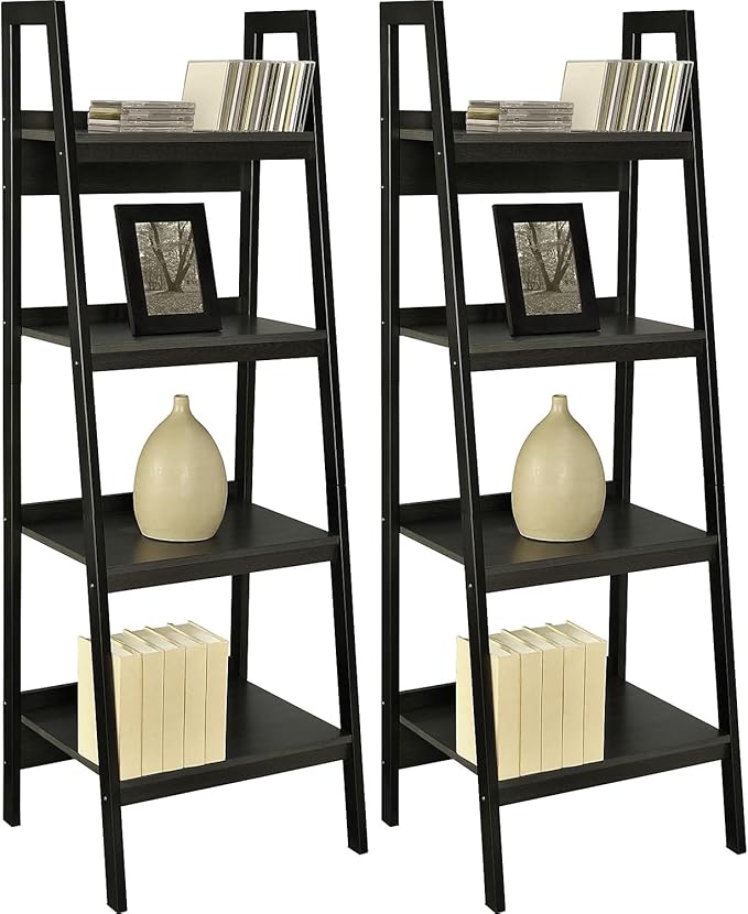 Ameriwood Home Lawrence 4 Shelf Ladder Bookcase Bundle, Black
