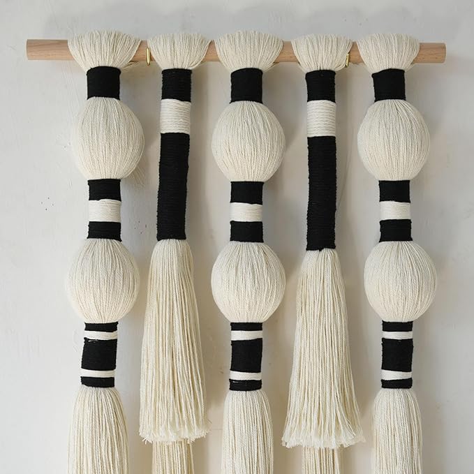 Macrame Wall Hanging Tassels Sphericity Cotton Textile Hanging Geometric Yarn Wall Art for Bedroom Living Room Decor 15.7" W x 39" L