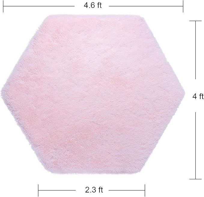 junovo Ultra Soft Rug for Nursery Children Room Baby Room Home Decor Dormitory Hexagon Carpet for Playhouse Princess Tent Kids Play Castle, Diameter 4.6 ft, Pink