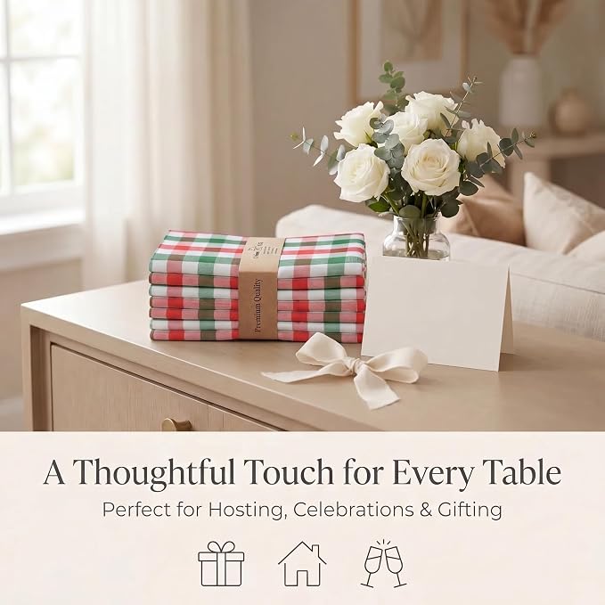 Urban Villa Cloth Napkins Cotton 12x12 (Set of 12) Red/Green/White