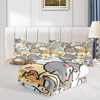 Kawaii Cat Comforter Twin Size,Cute Cat Comforter Set for Kids Teens Girls,3Pcs Bedding Set Printed Comforter with 2 Pillowcases,Down Alternative,Soft and Lightweight，Twin Size