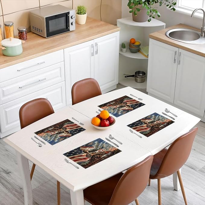 Feelyou Train Placemats Set of 4 American Flag Table Mats Colorful Steam Engine Place Mat for Kitchen Dining Table Party Decor Indoor Outdoor 18"x12" Transportation Vehicle