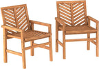 Walker Edison 2 Piece Outdoor Patio Chevron Wood Chair Set All Weather Backyard Conversation Garden Poolside Balcony, Set of 2, Brown