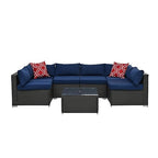 7 Piece Patio, Outdoor Furniture Sectional Sofa Rattan Wicker Conversation Set with Coffee Table and Water-resistant Cushion for Backyard Porch Balcony, B-Dark Gray d
