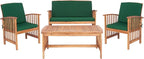 SAFAVIEH Outdoor Collection Rocklin Natural/ Green Cushion 4-Piece Conversation Patio Set