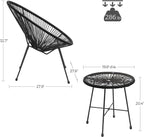 SONGMICS 3-Piece Outdoor Seating Acapulco Chair, Modern Patio Furniture Set, Glass Top Table and 2 Chairs, Indoor and Outdoor Conversation Bistro Set, Ink Black UGGF011B01