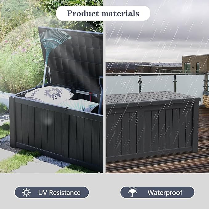 Modern-Depo 120 Gallon PP Deck Box Waterproof Outdoor Storage Box with Lockable Lid, Bench Organization Container for Patio Furniture Cushions, Garden Tools, Pool Supplies, Black