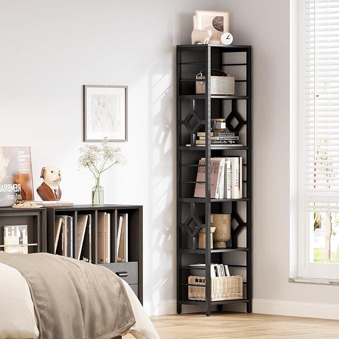 YITAHOME Narrow Bookshelf, 5-Tier Industrial Book Shelf Storage Rack, Display Shelves Stand Etagere for Small Spaces, Open Bookcase for Bedroom Living Room Bathroom Kitchen, Black