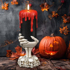 Wondise Halloween Flameless Candles with Ghost Hand, Battery Operated LED Black Candles with 6hrs Timer, Real Wax Pillar Candles with Flickering 3D Wick for Halloween Home Theme Party Decor