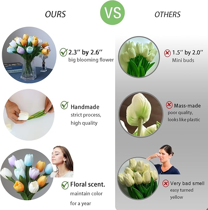 Buart Summer-Colors Tulip Flowers Artificial Luxury Big Tulip Valentine's Day Mother's Day Easter Home Kitchen Wedding Decorations(11pcs)