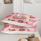 Kawaii Cat Comforter Full Size,Doughnut Cherry Cat Comforter Set for Kids Teens Girls,3Pcs Bedding Set Printed Comforter with 2 Pillowcases,Soft and Lightweight(Pink，Full Size)