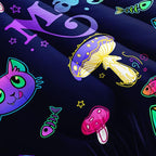 Datura home Mushroom Cat Kids Comforter Bedding Set for Boys Girls, Cartoon Mixed Color Mushroom and Cute Cat Fishbone Pattern Comforter with 2 Pillowcases(Mushroom Cat Twin)